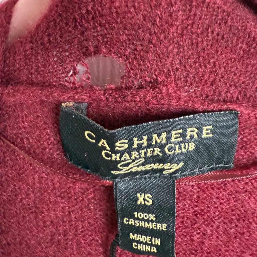 Charter Club Luxury Cashmere‎ Pearl Embellished Cardigan Burgundy XS Duster